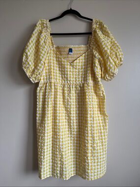 Old Navy Yellow and White Gingham Smocked Dress